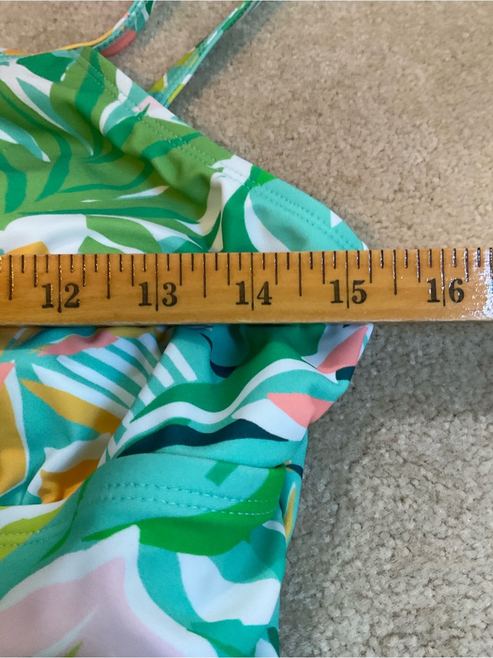 kathy ireland Green Tropical Floral One-Piece Swimsuit Yellow Accents 15”x26” - Picture 4 of 7